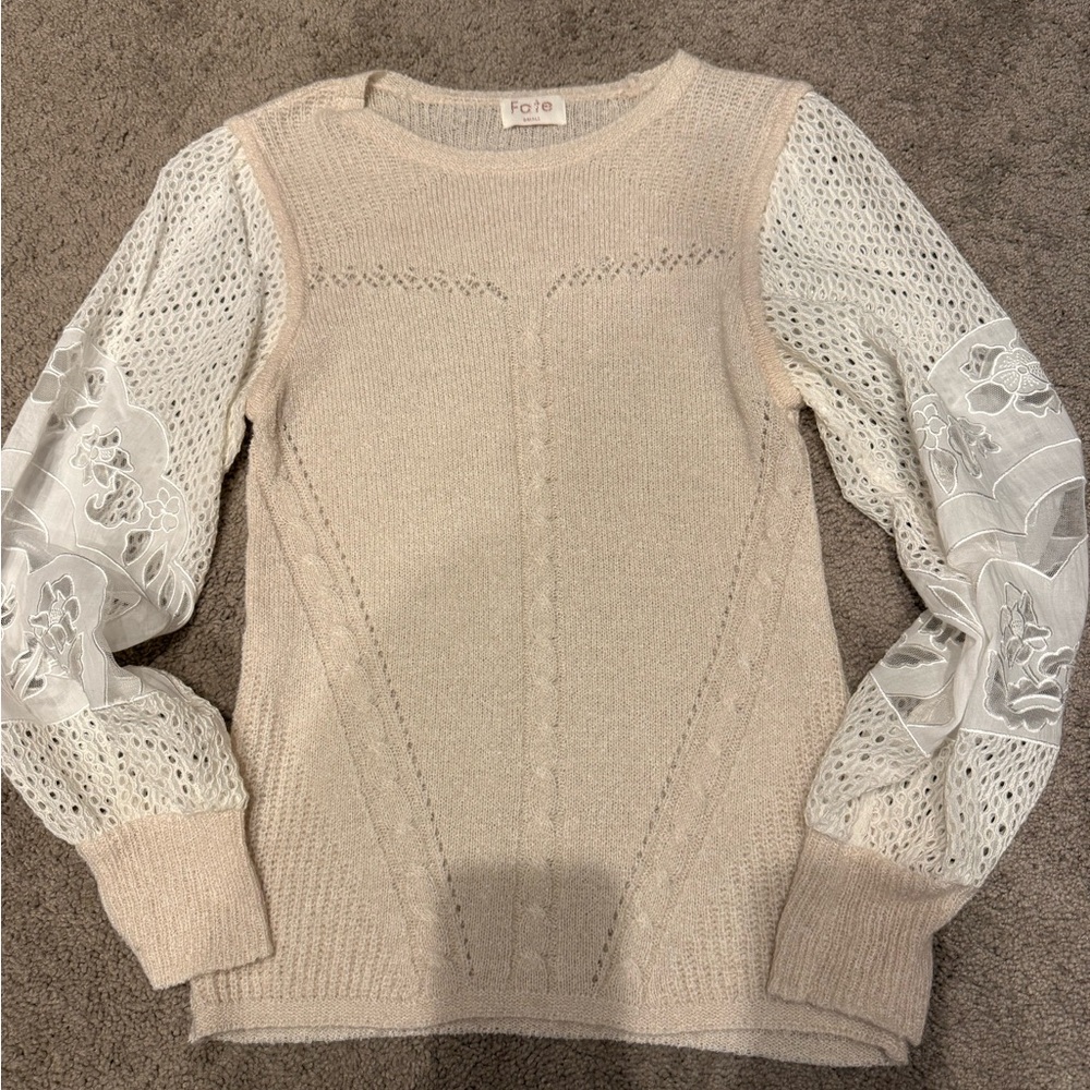 NWOT Fate Cream Sweater with Lace Sleeves
